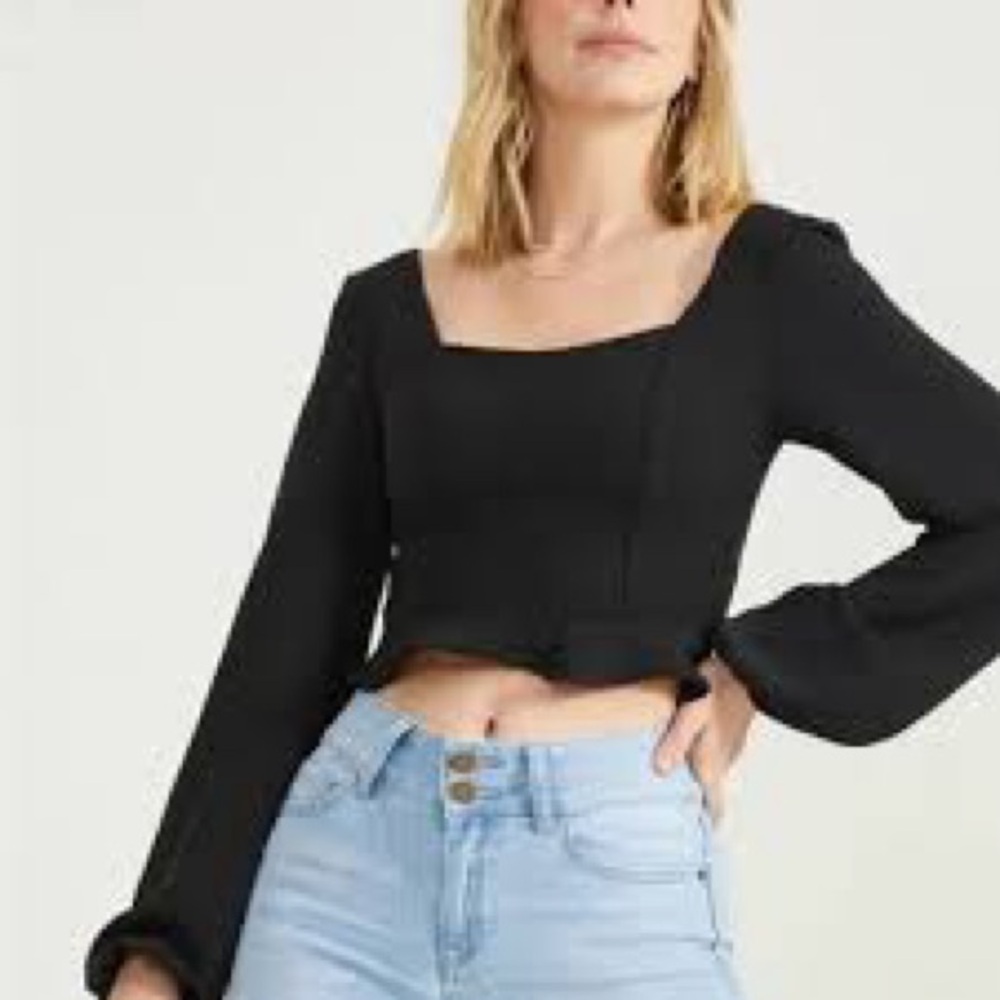 Altar'd State Black Long Sleeve Crop Top